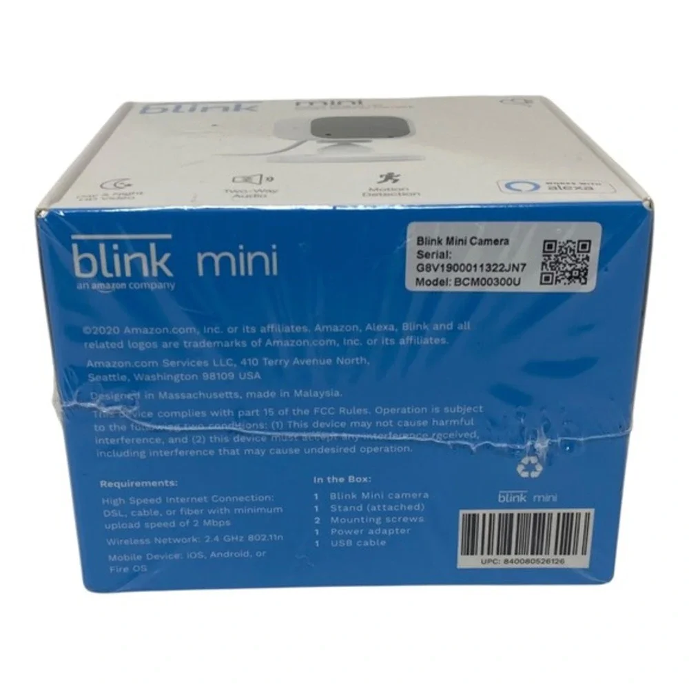 Blink Mini Indoor Plug-In HD‎ Smart Security Camera Two Way Audio Motion NEW